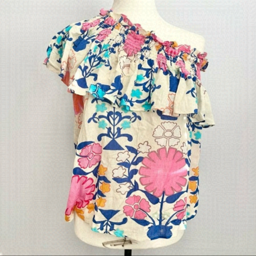 NEW RACHEL Rachel Roy Floral Ruffled One Shoulder Top US M